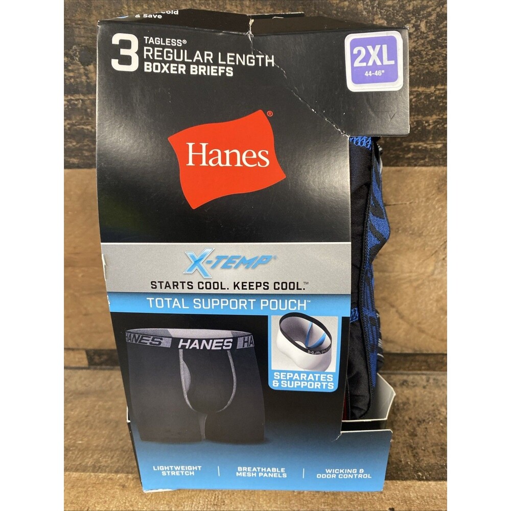3 pack Hanes X-Temp Tagless Men's Boxer Briefs - Multicolored 2XL 44-46 New Open
